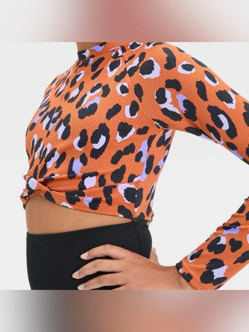 Art class Kids Long Sleeve Rash Guard Swim one piece Orange Leopard NWOT size XL